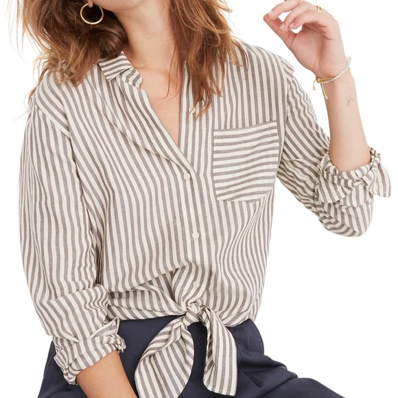 Madewell Tops - HP🎉Madewell Striped Tie Front Button Down Shirt